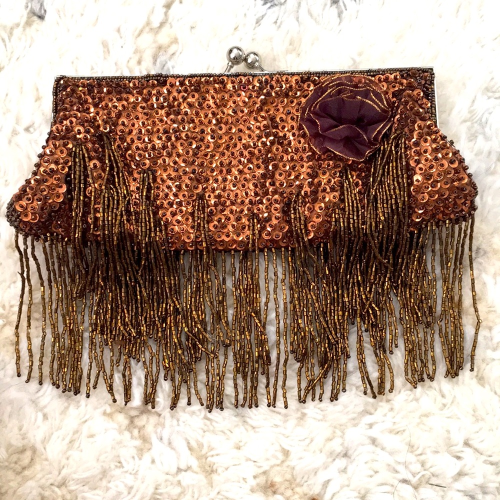 Bronze Sequins Beaded Clutch